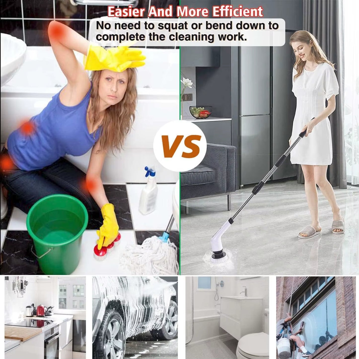 Cordless Spin Scrubber Electric Multipurpose Cleaning Brush for Kitchen Bathroom Toilet - Household Hair Brushes and Mops